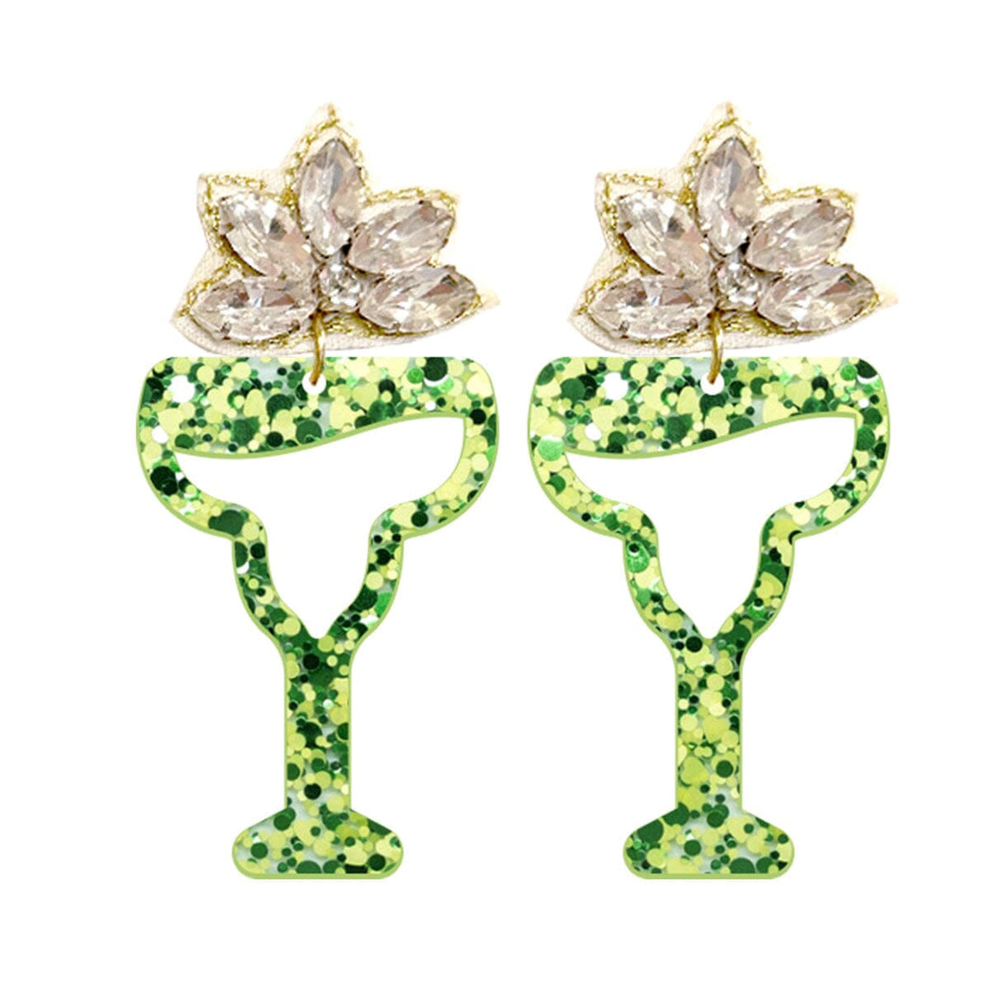 Green &amp; Gold Glitter Acrylic Margarita Earrings