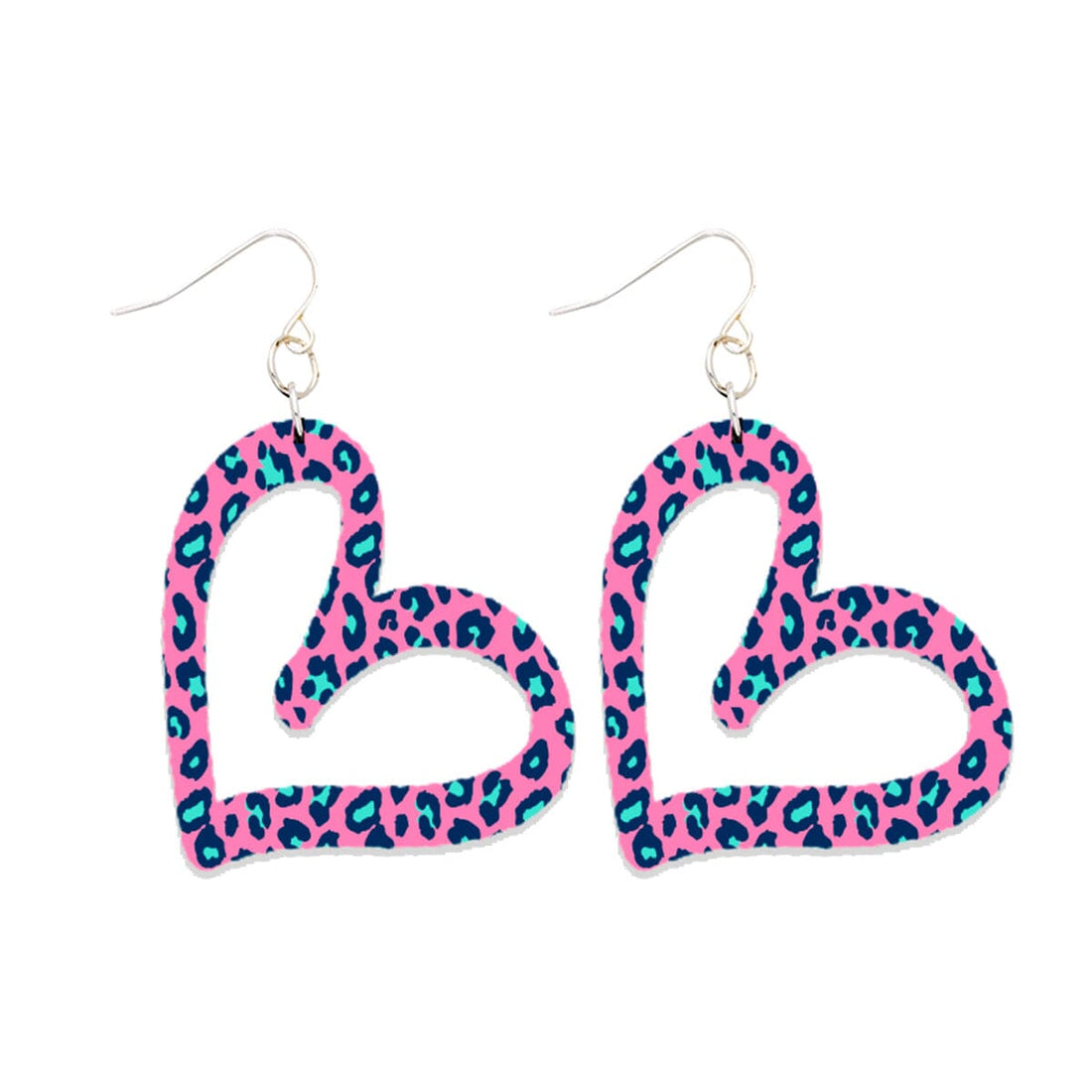 Hot Pink Leopard Acrylic Heart Earrings