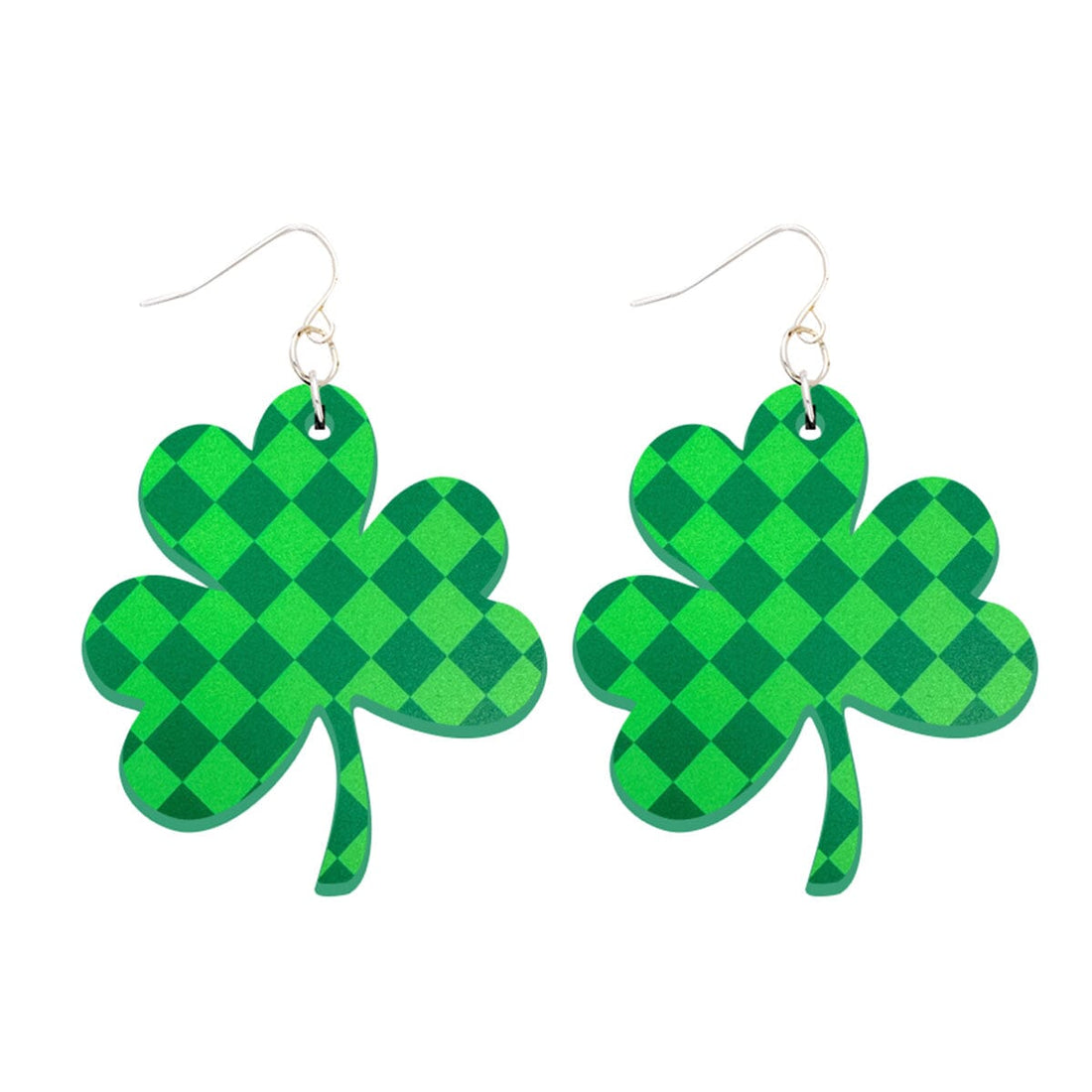 Green Check Acrylic Shamrock Earrings