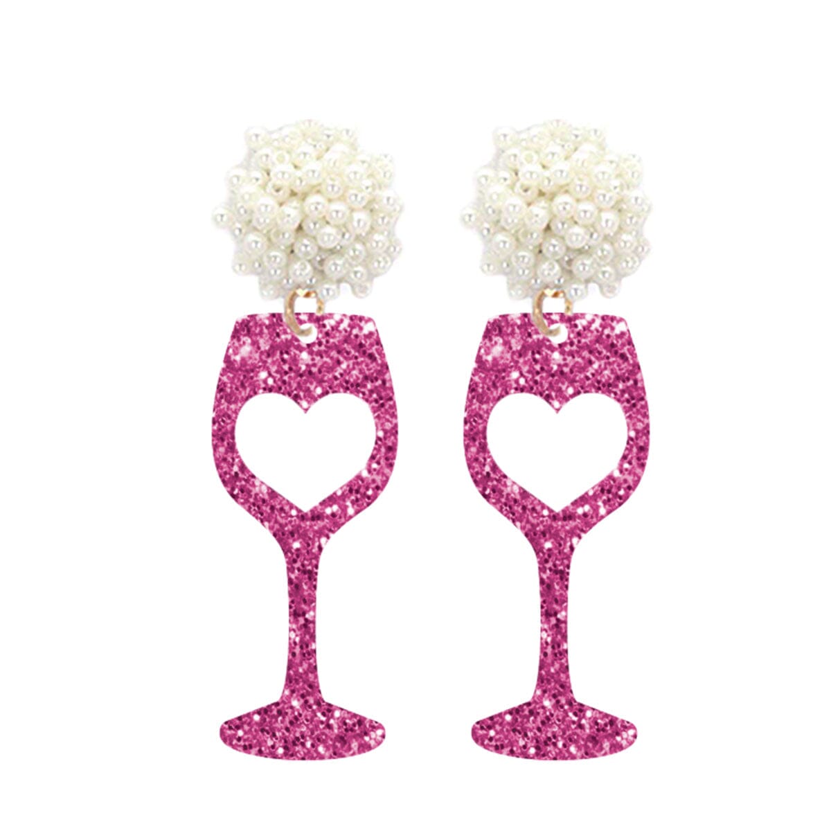 Hot Pink Glitter Acrylic Wine Earrings
