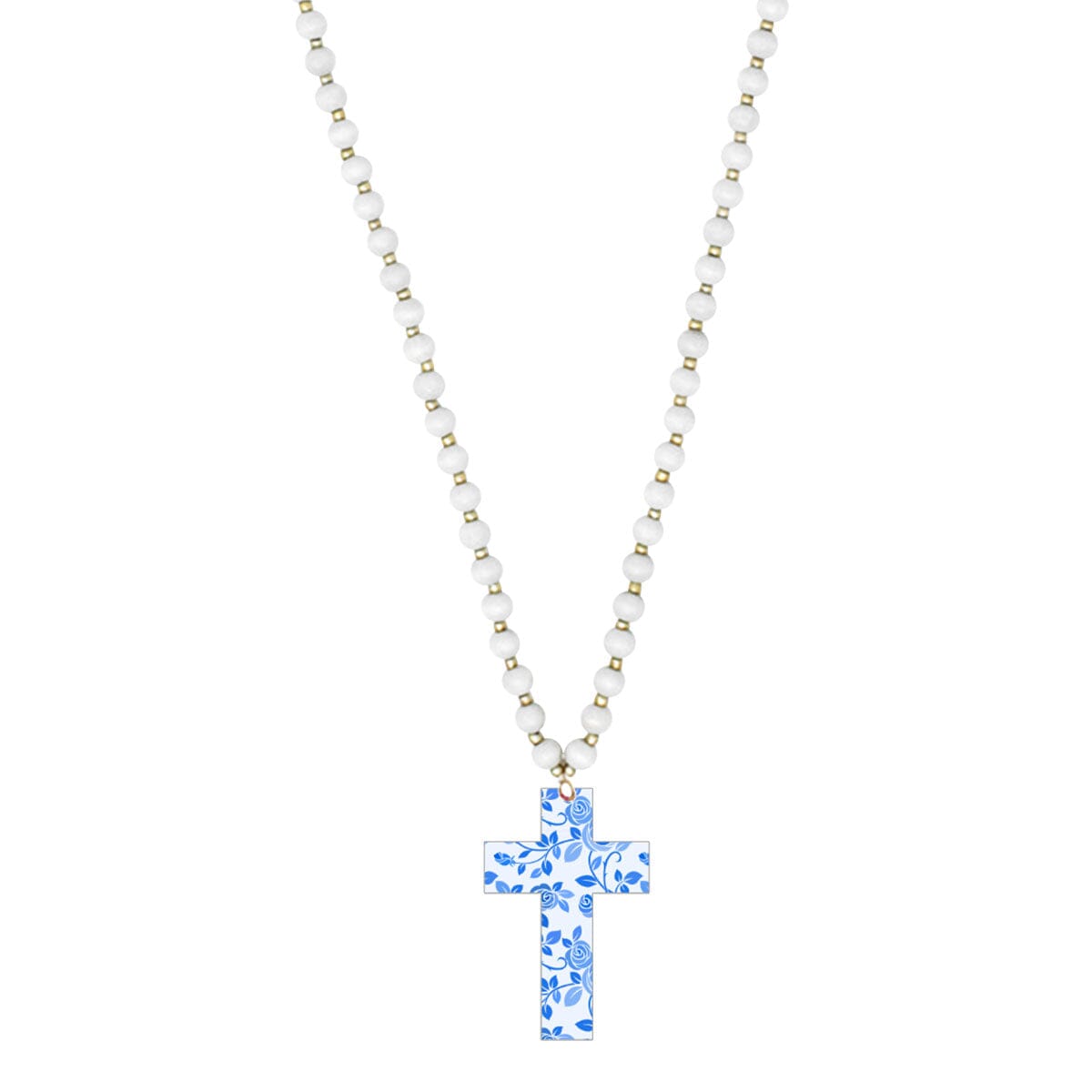 Blue Floral Cross White Jennifer Necklace