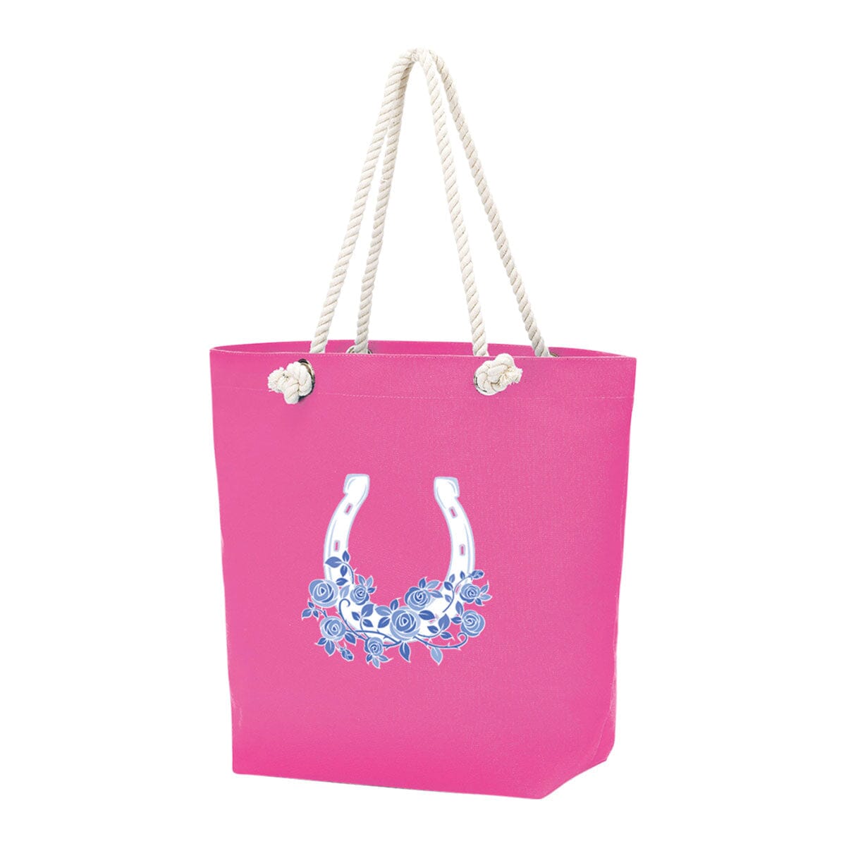 Printed Blue Floral Horseshoe Hot Pink Castaway Tote