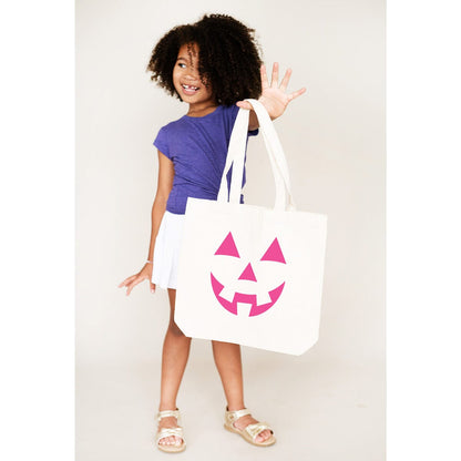 Printed Hot Pink Jack-o-Lantern Small Canvas Tote