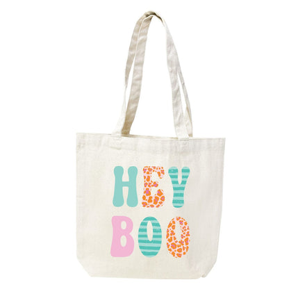 Printed Preppy Hey Boo Small Canvas Tote