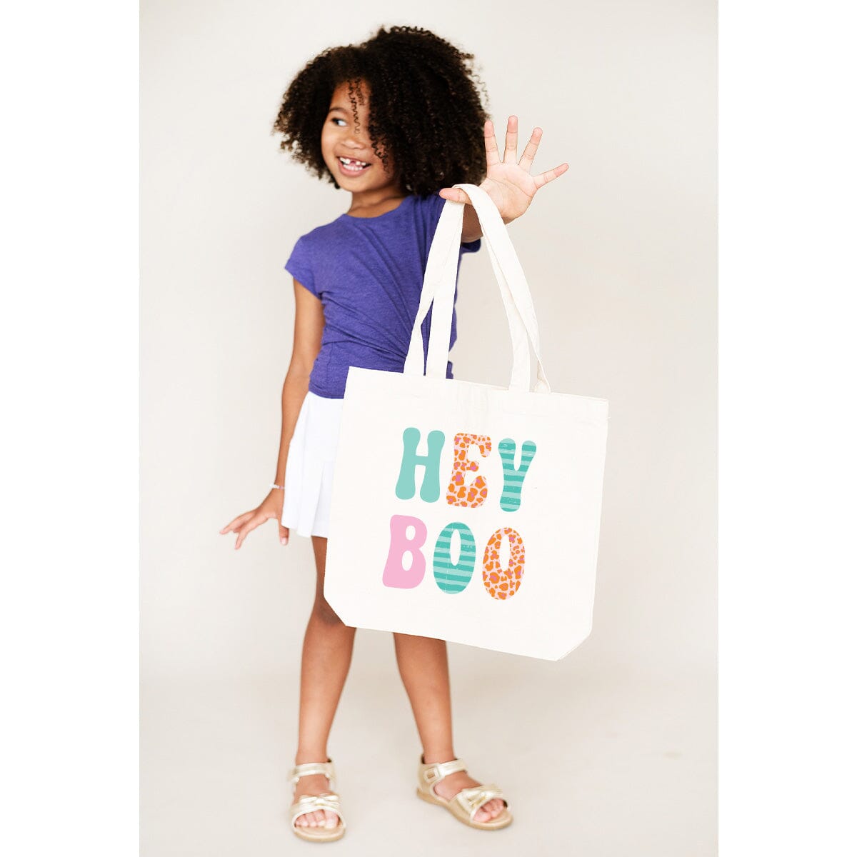 Printed Preppy Hey Boo Small Canvas Tote