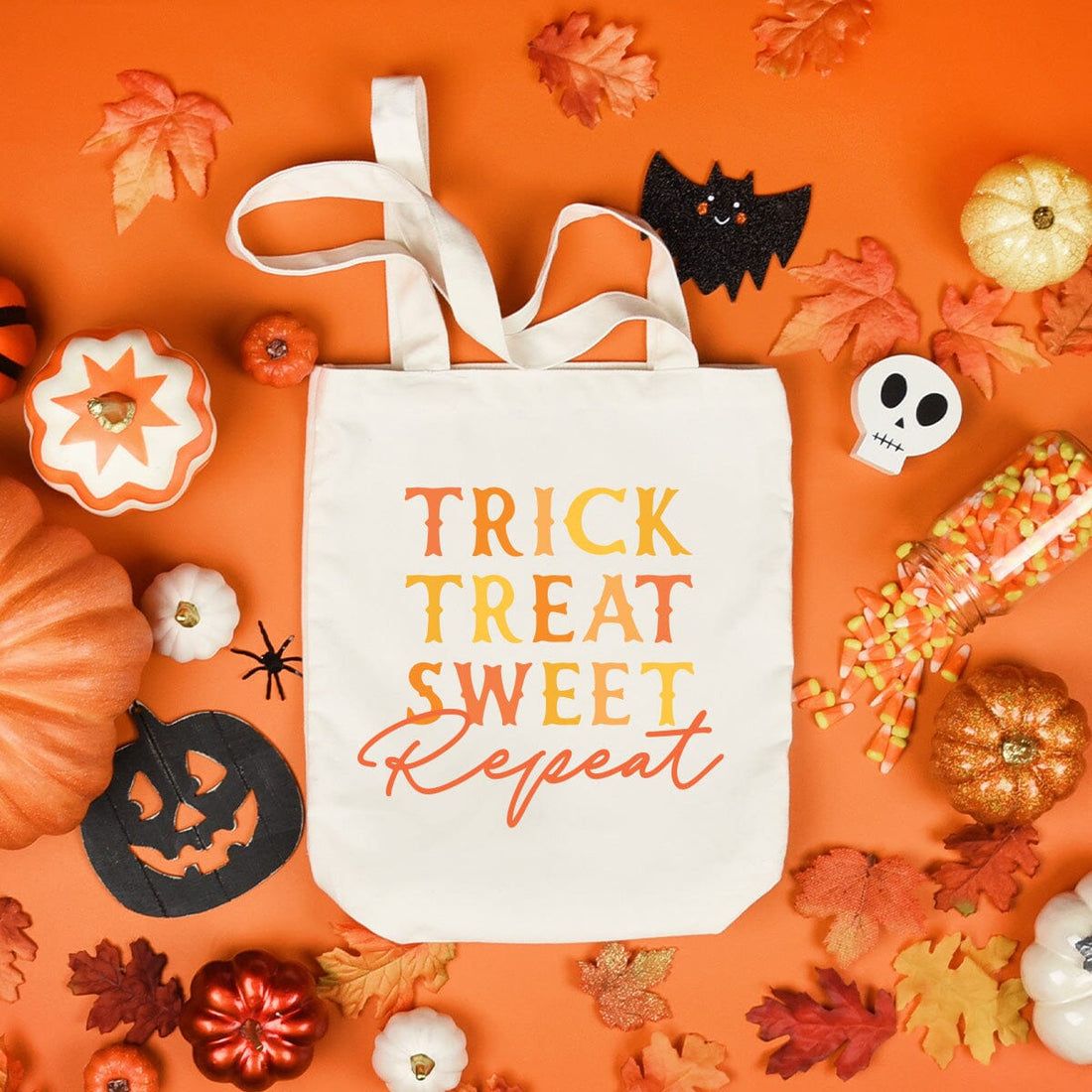 Printed Trick, Treat, Sweet, Repeat Small Canvas Tote
