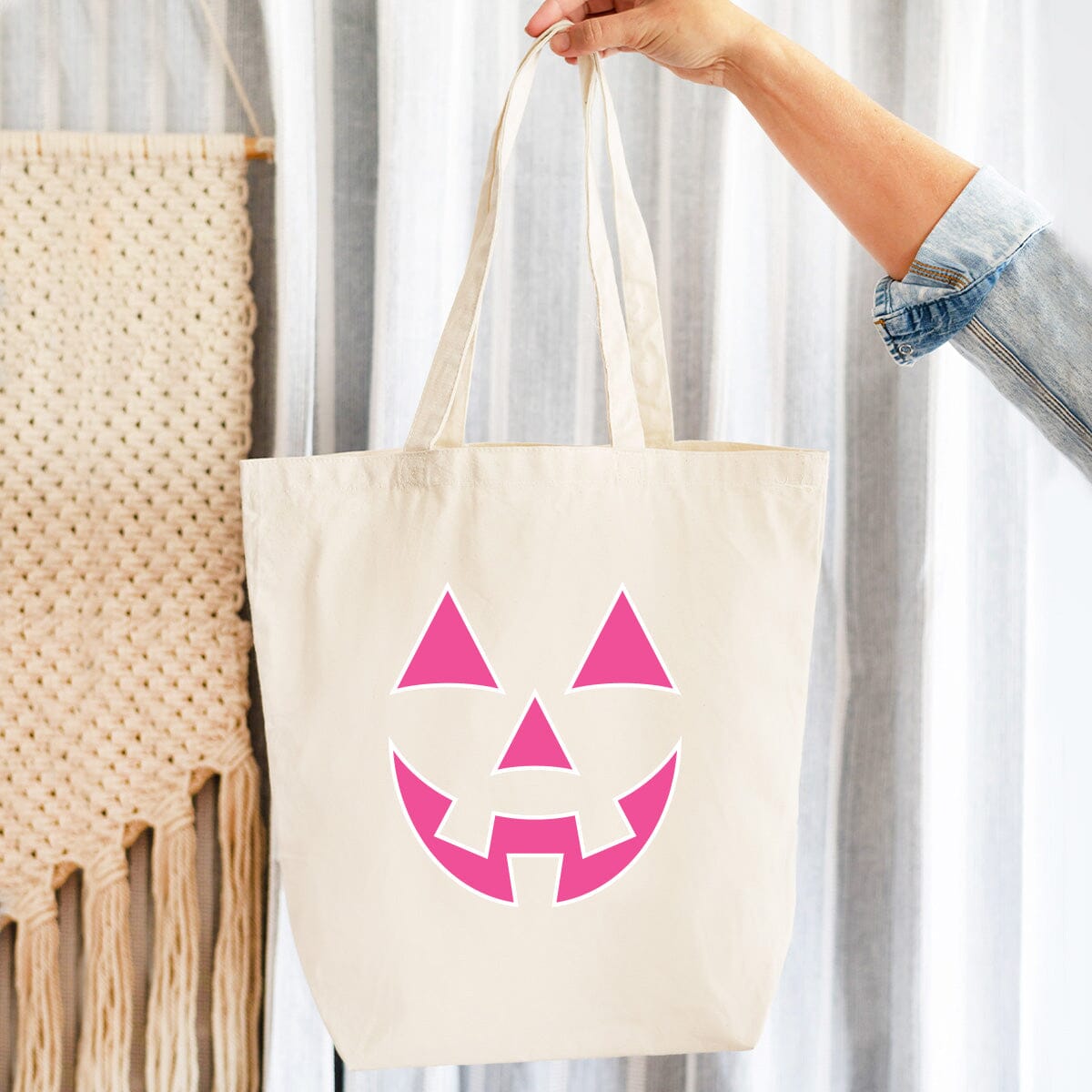 Printed Hot Pink Jack-o-Lantern Canvas Tote