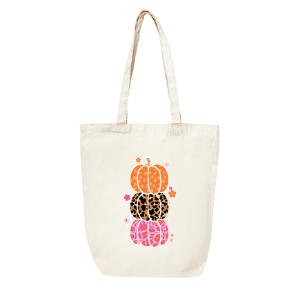 Printed Pumpkin Stack Canvas Tote