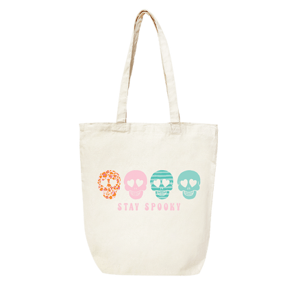 Printed Skull Stay Spooky Canvas Tote