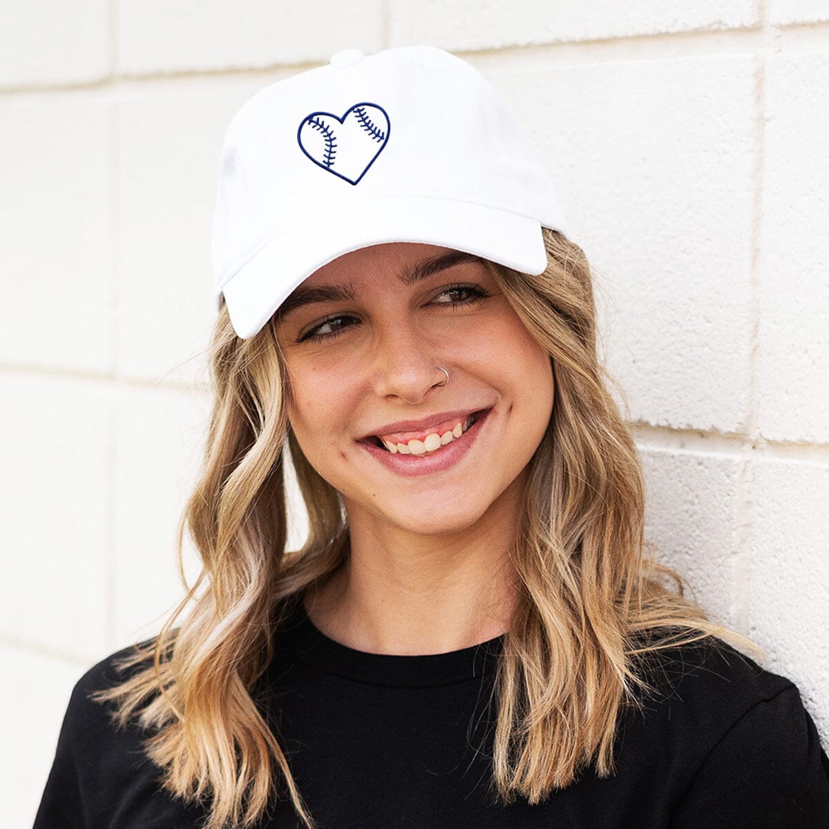 Heart Baseball White Cap