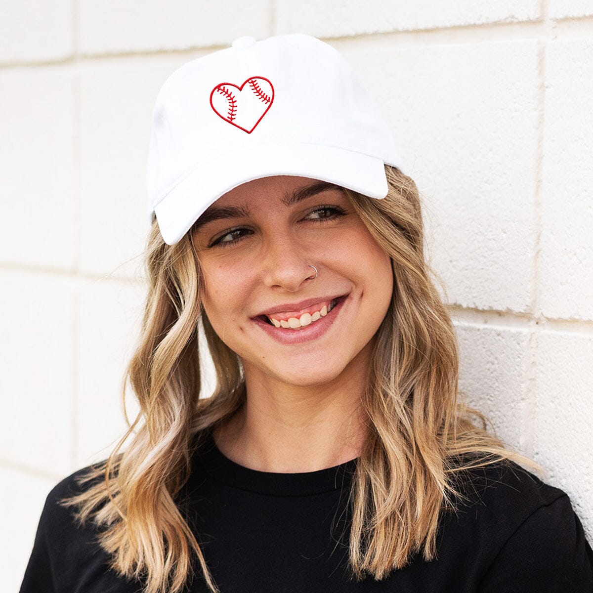 Heart Baseball White Cap