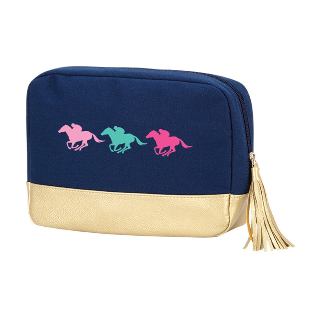 Horse Embroidered Navy Cabana Cosmetic Bag