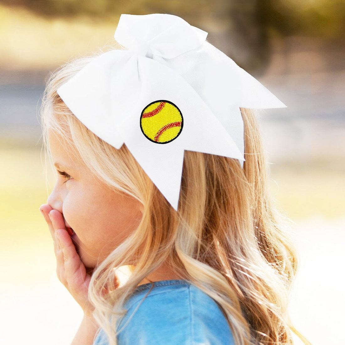 Softball Embroidered White Bow