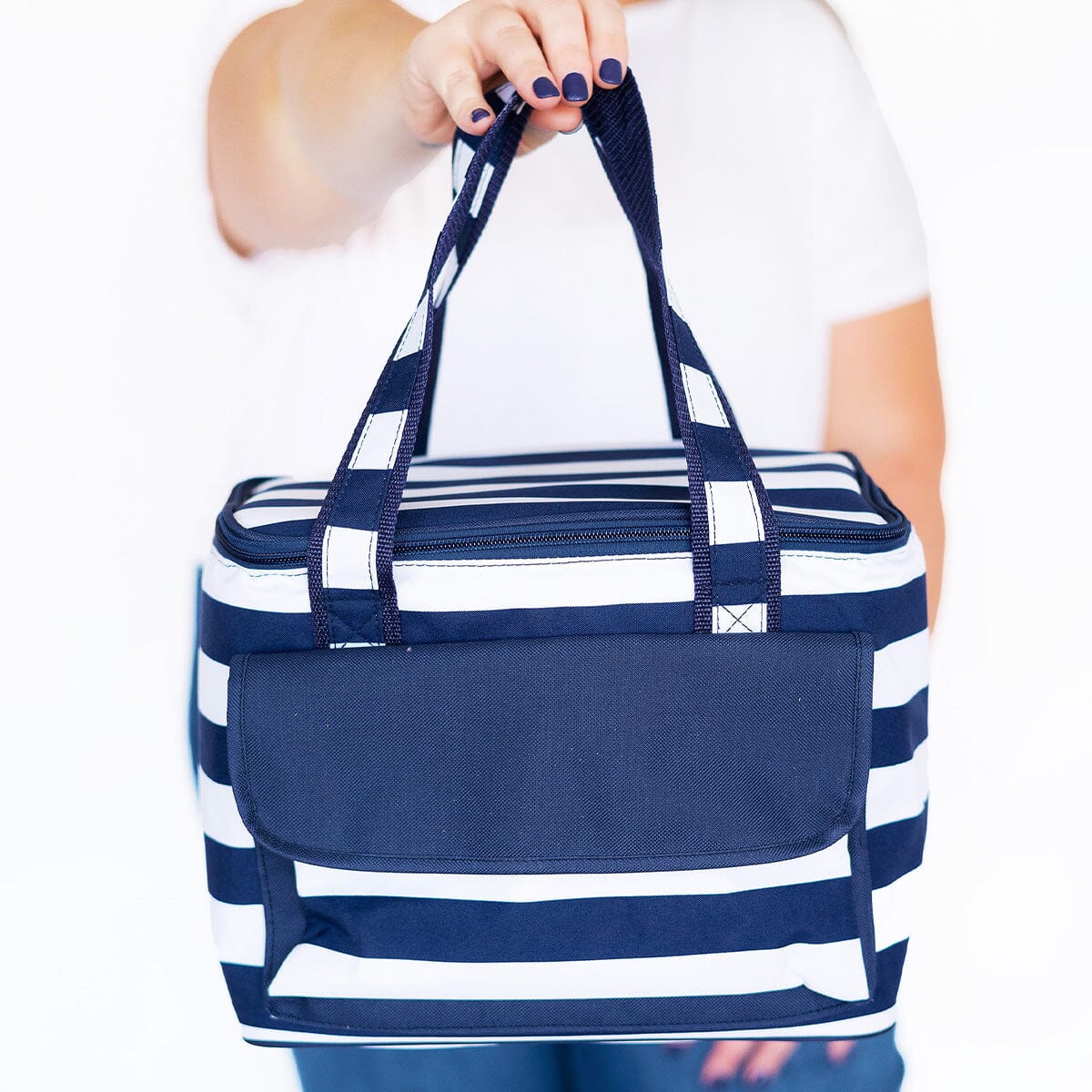 Striped cooler shops bag