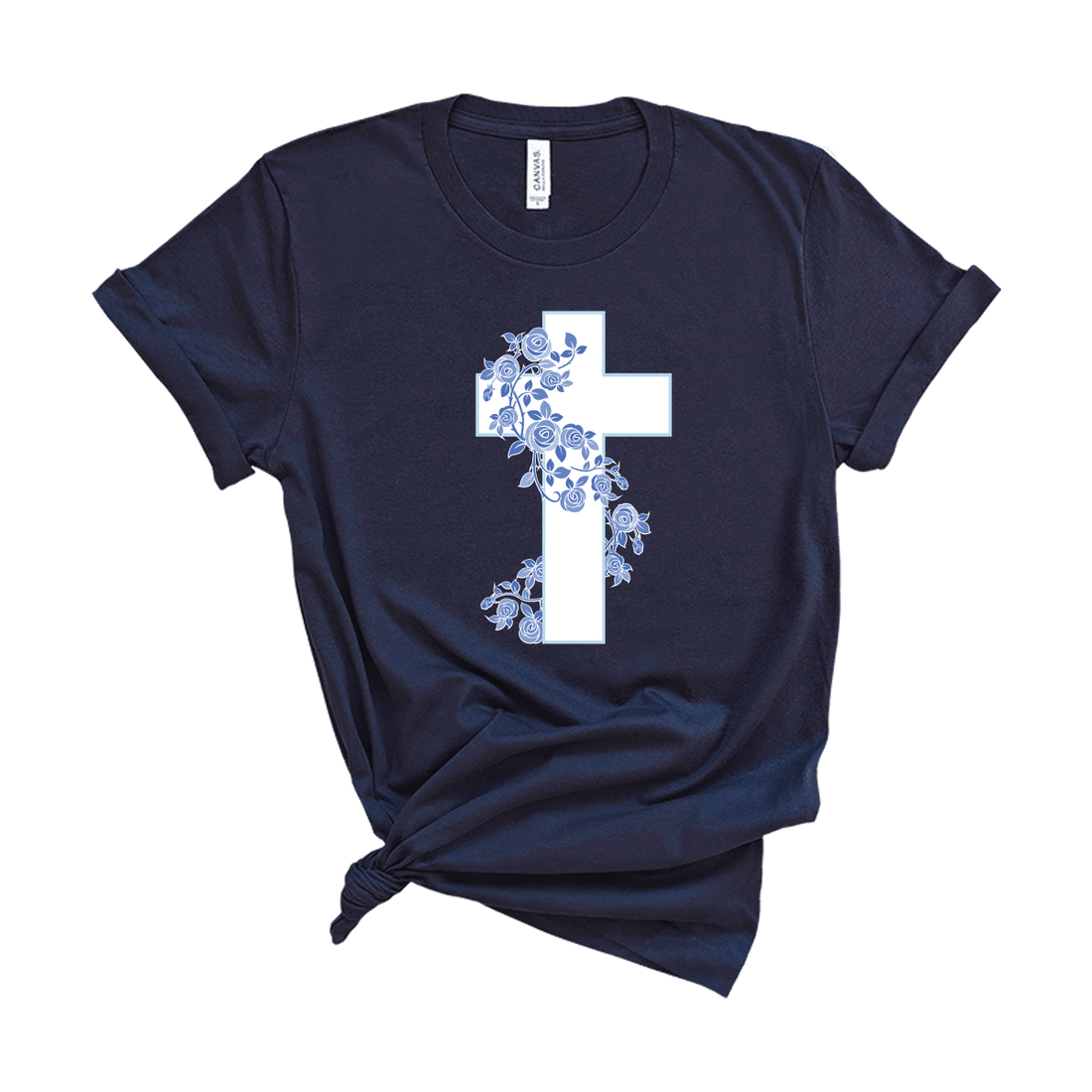 Blue Floral Cross T-Shirt
