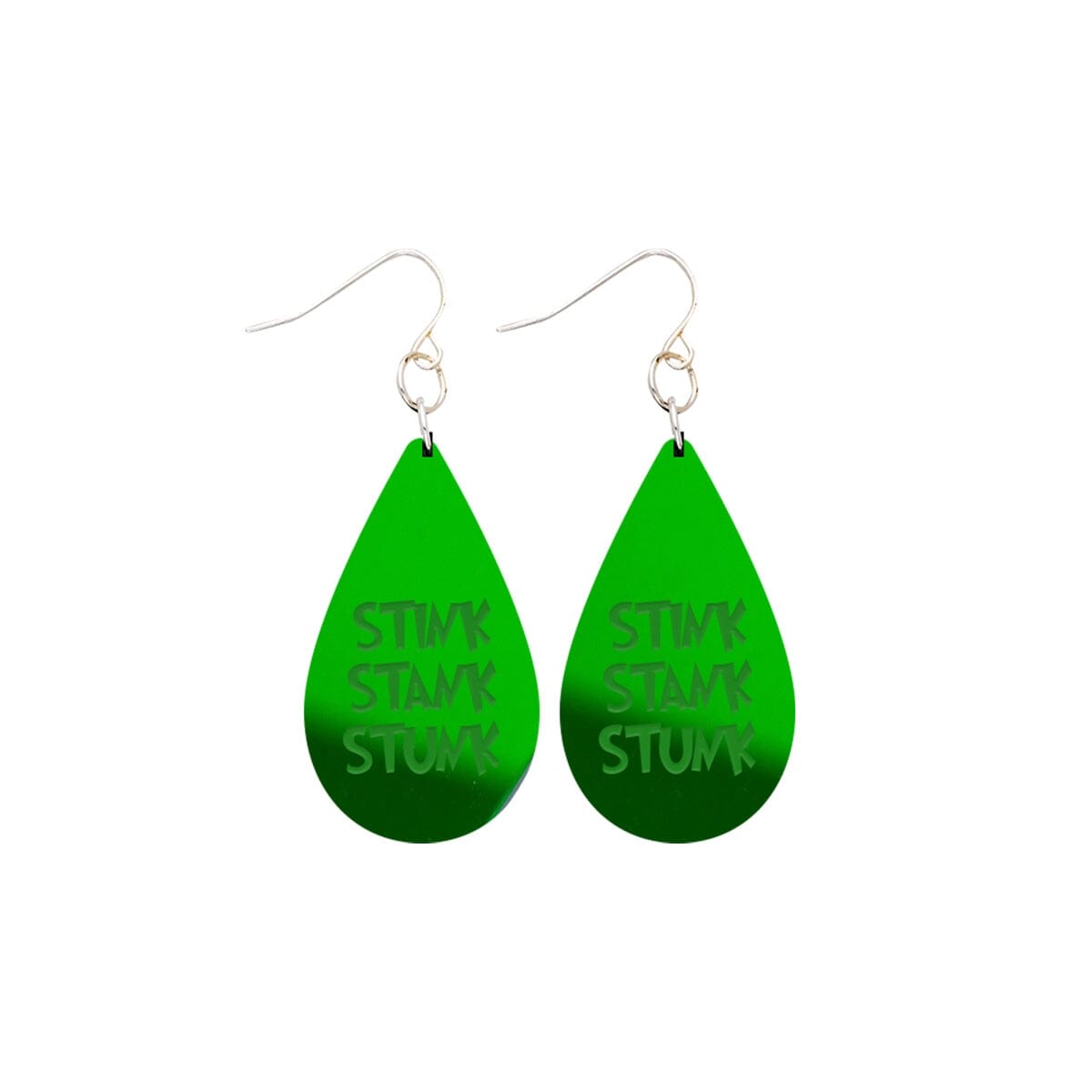 Stink, Stank, Stunk Mirrored Green Acrylic Earrings