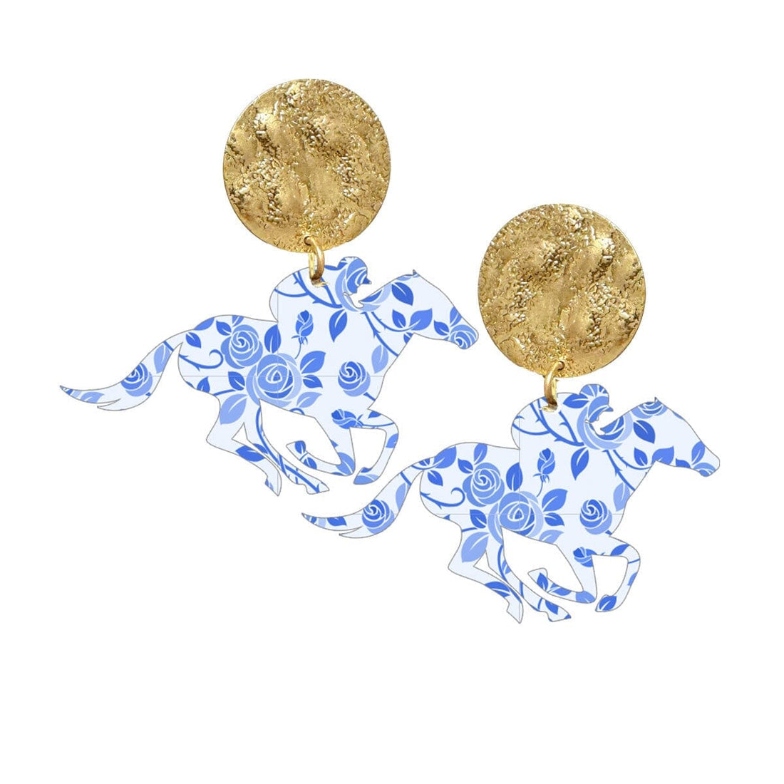 Blue Floral Acrylic Derby Earrings