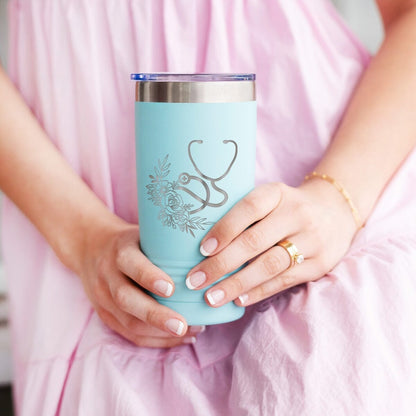 Floral Stethoscope Teal 20oz Tumbler