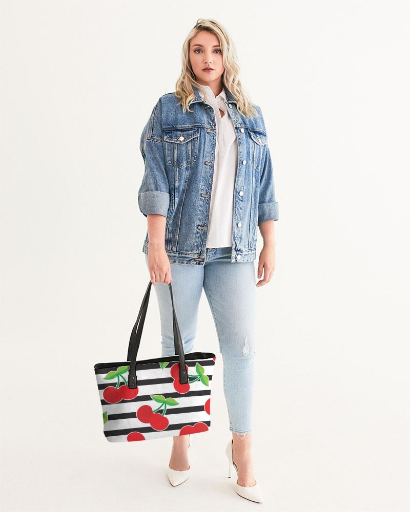 CHERRY STRIPED STYLISH TOTE-accessories-Get Me Bedazzled