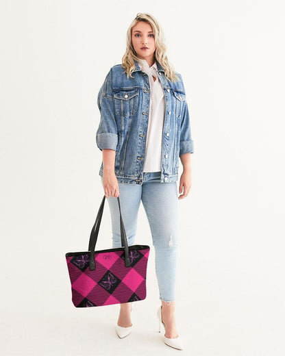PINK AND BLACK PLAID STYLISH TOTE-accessories-Get Me Bedazzled