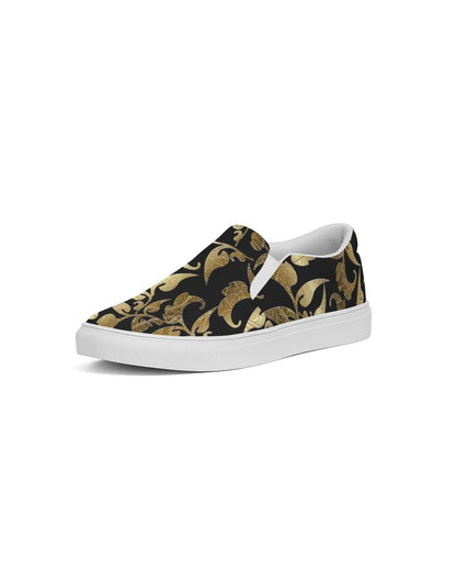 FLORAL BLACK AND GOLD SLIP ON SHOE-women shoes-Get Me Bedazzled