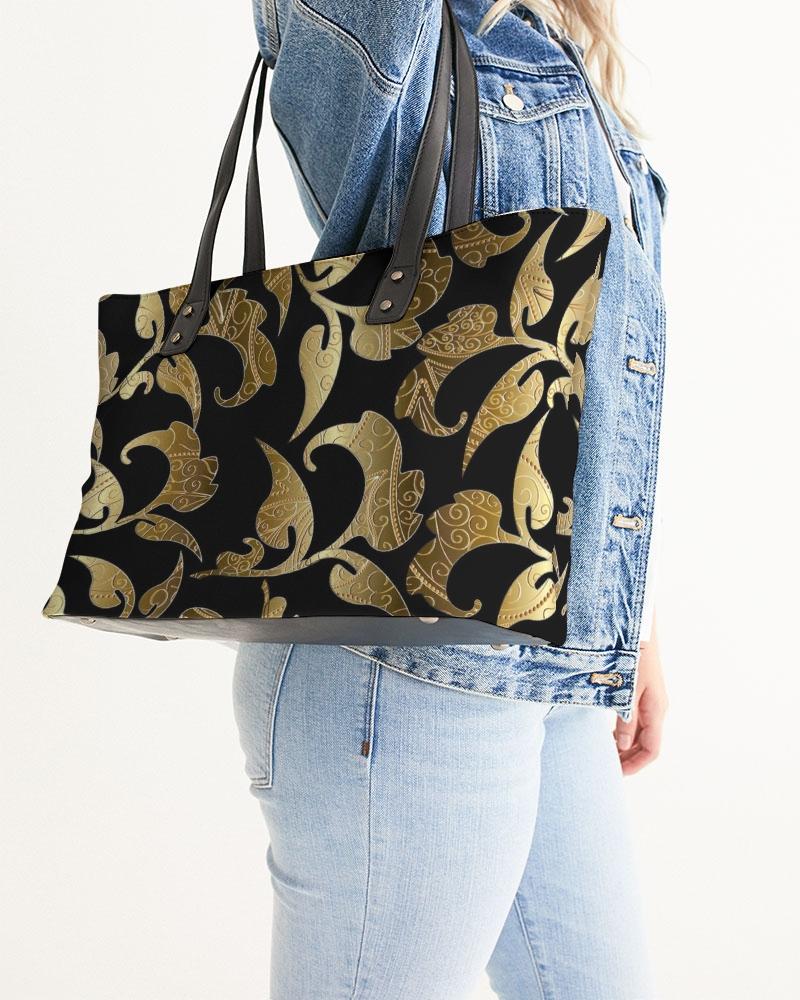 FLORAL BLACK AND GOLD STYLISH TOTE-accessories-Get Me Bedazzled