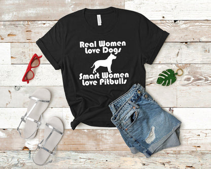 REAL WOMEN LOVE DOGS PITT BULL LOVER TEE-Get Me Bedazzled