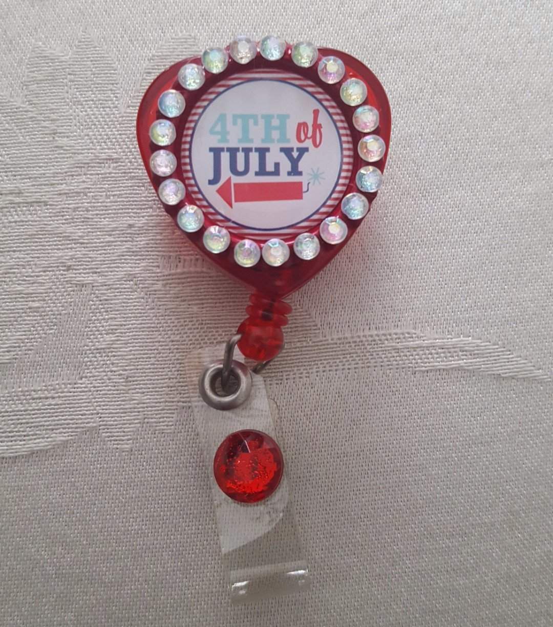Red Bedazzled 4th of July Bottle Cap Badge-Bottle Cap Badges-Get Me Bedazzled