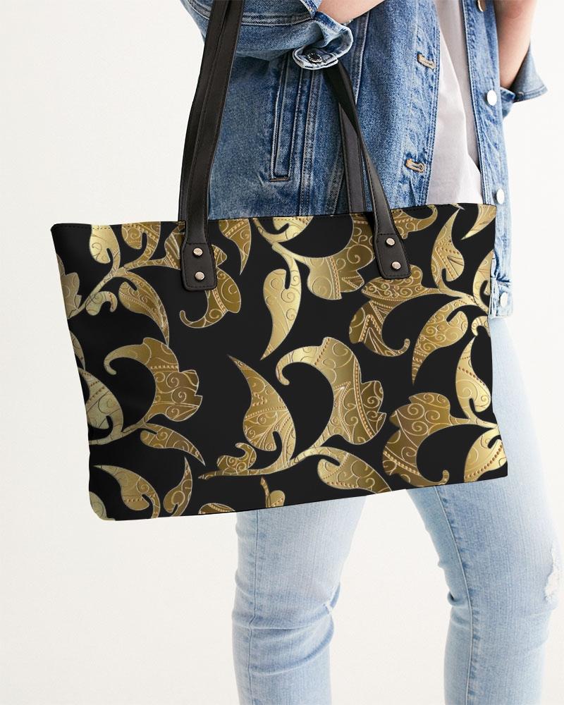 FLORAL BLACK AND GOLD STYLISH TOTE-accessories-Get Me Bedazzled
