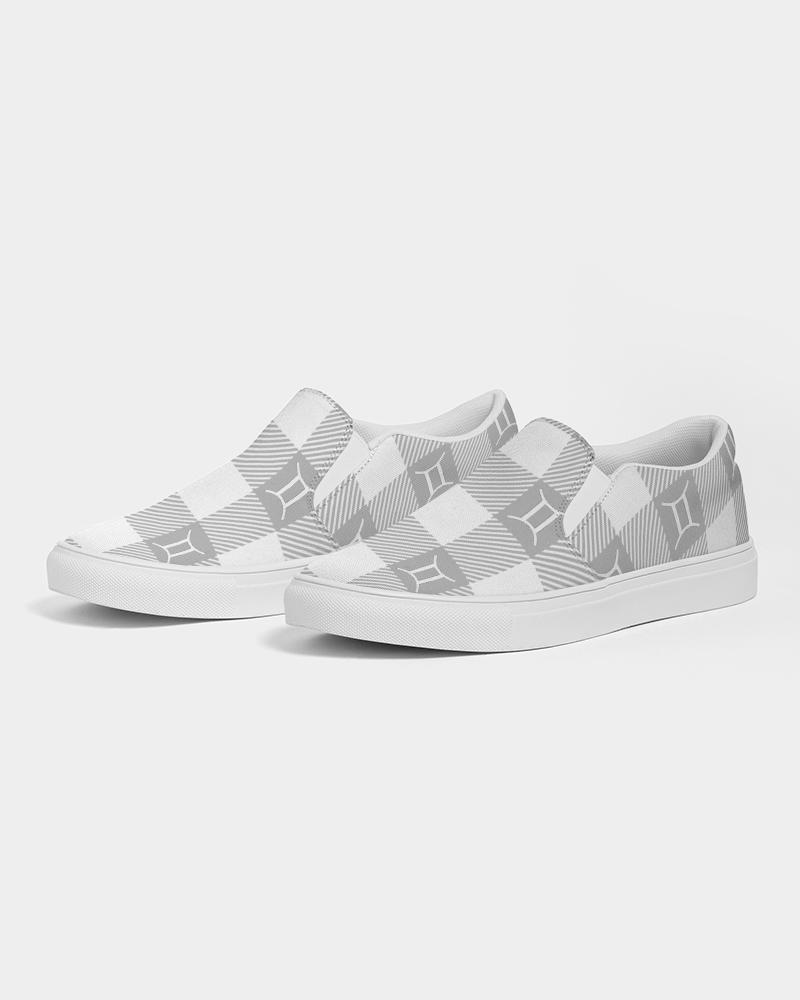 Grey and White Plaid Gemini Zodiac Slip On Shoe-women shoes-Get Me Bedazzled
