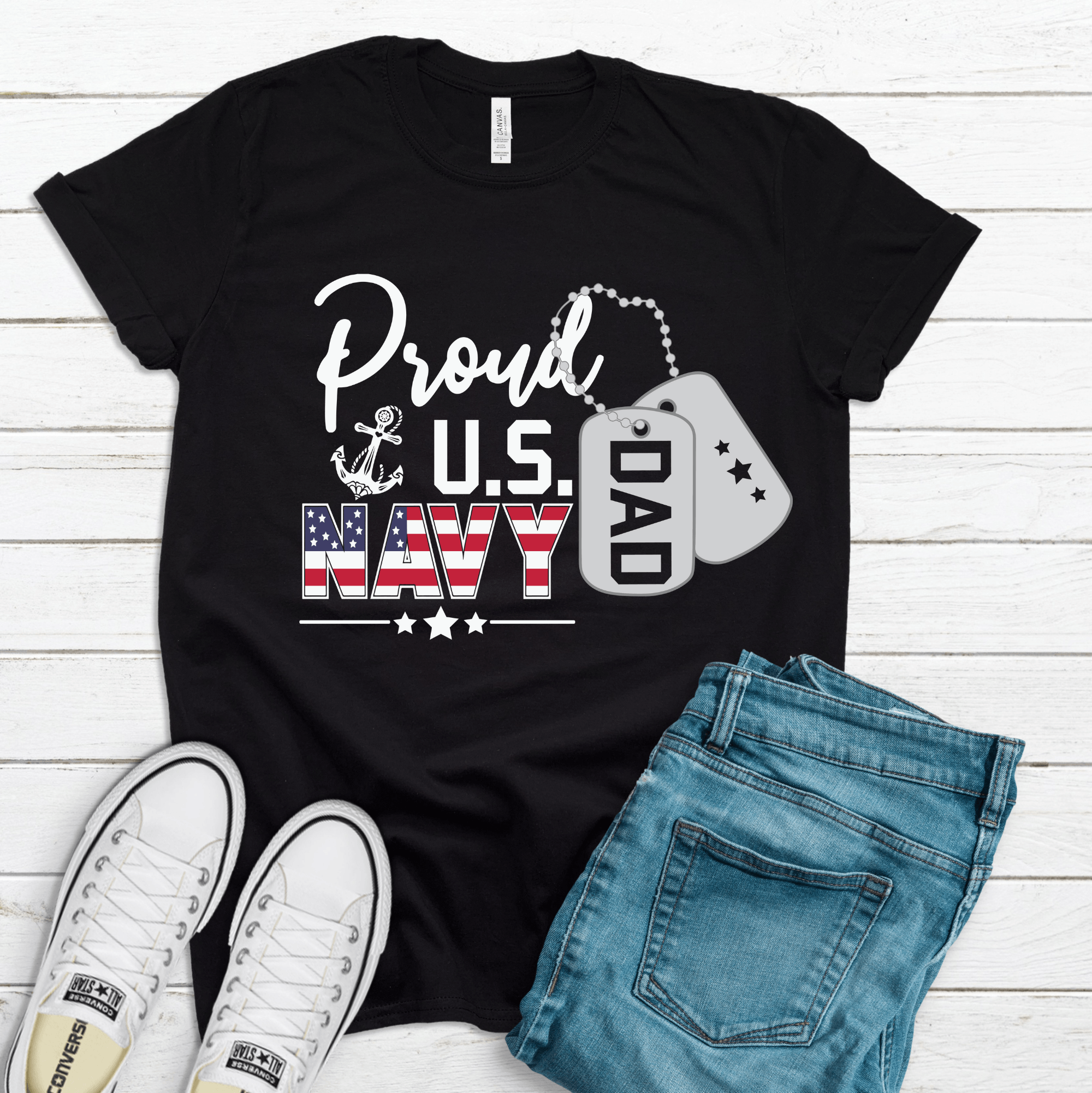 Proud US Navy Dad- Fathers Day T-Shirt-Get Me Bedazzled