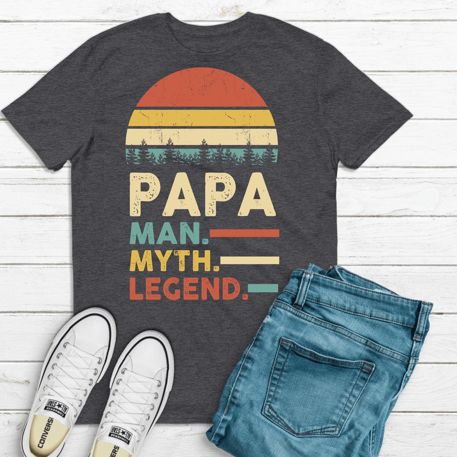 Papa Man Myth Legend- Fathers Day T-Shirt-Get Me Bedazzled