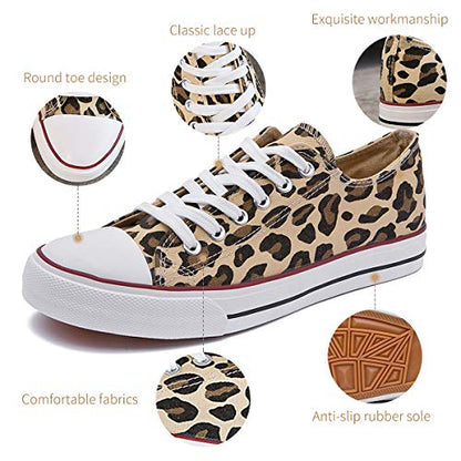 ZGR Women’s Canvas Low Top Sneaker Lace-up Classic Casual Shoes Black and White (US9, Leopard