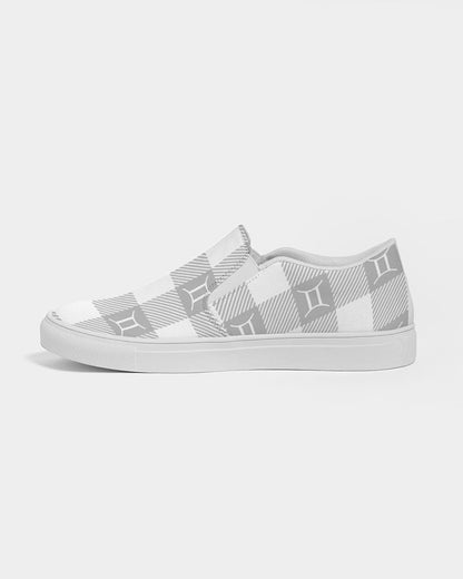 Grey and White Plaid Gemini Zodiac Slip On Shoe-women shoes-Get Me Bedazzled