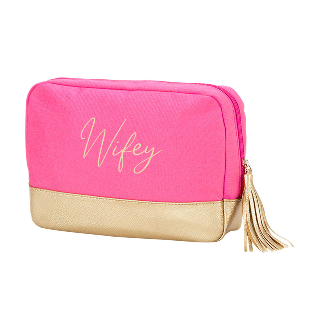 Wifey Embroidered Hot Pink Cabana Cosmetic Bag