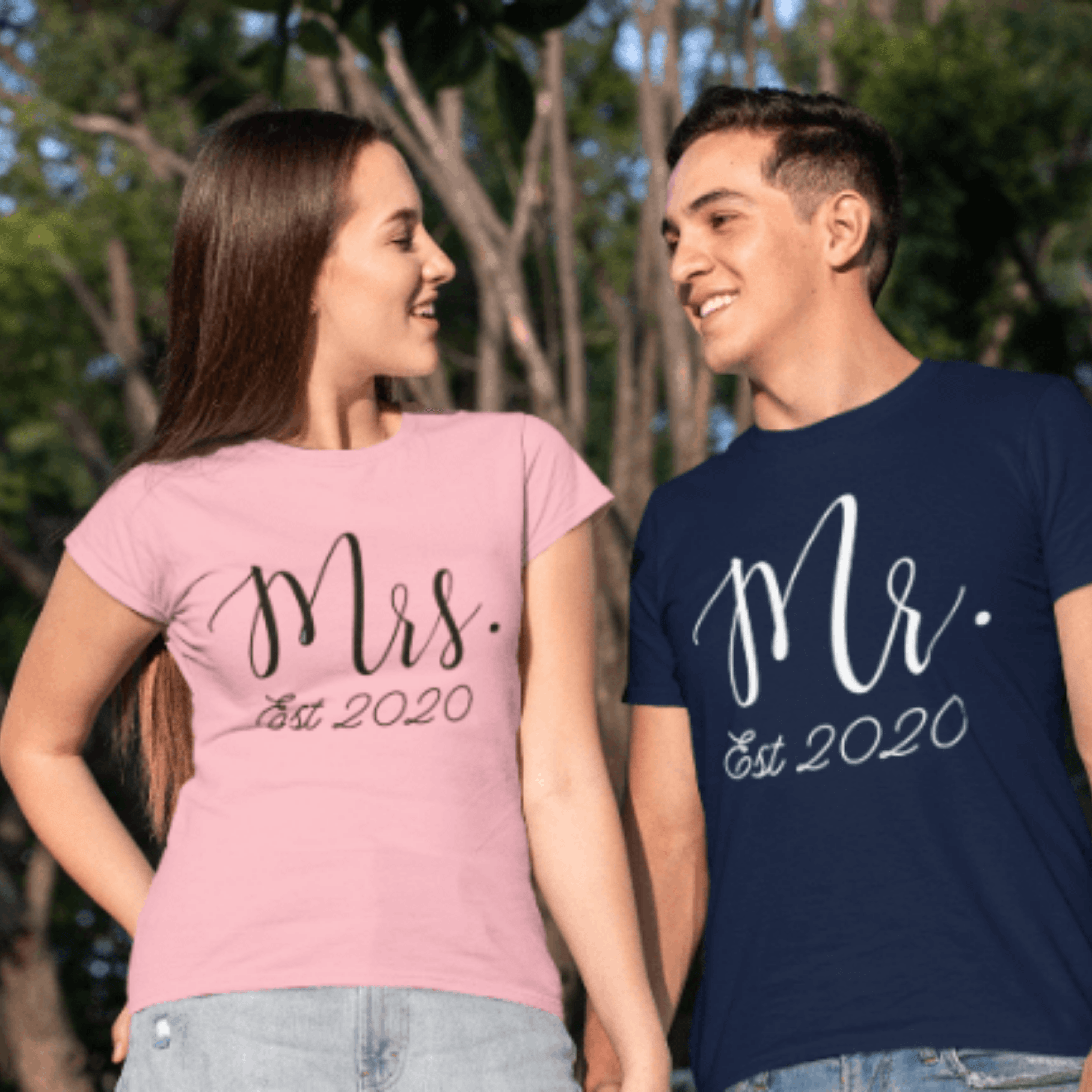 Custom Mr. and Mrs. Shirt, Just Married , Honeymoon, Couples Tees-Get Me Bedazzled