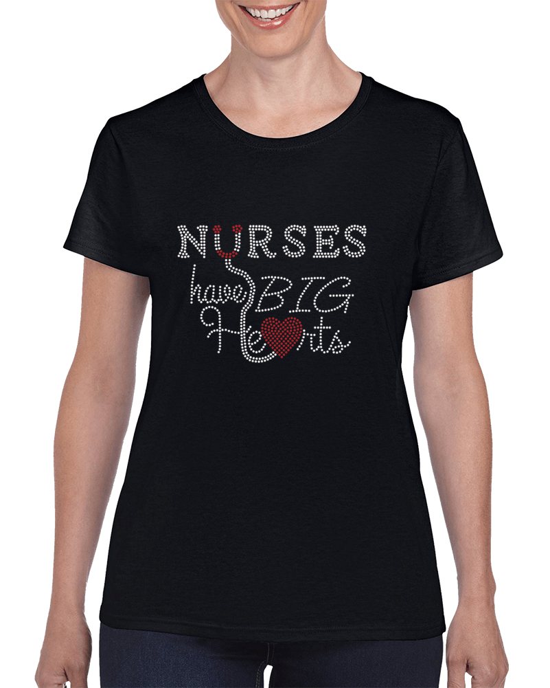 Nurses Have Big Hearts Rhinestone T-Shirt-Get Me Bedazzled