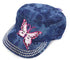 Rhinestone Butterfly Cadet Hat - Dark Denim-Get Me Bedazzled