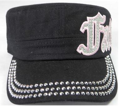 Rhinestone Cadet Cap - Faith - Black-Get Me Bedazzled