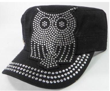 Rhinestone Cadet Hats - Owl - Black-Get Me Bedazzled