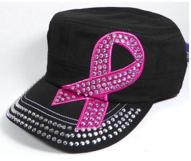 Rhinestone Pink Ribbon Castro Hat - Hope - Black-Get Me Bedazzled