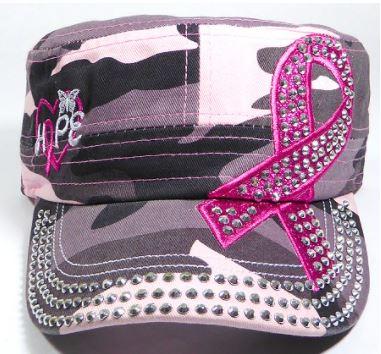 Rhinestone Pink Ribbon Castro Hats - Hope - Pink Camo-Get Me Bedazzled