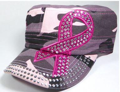 Rhinestone Pink Ribbon Castro Hats - Hope - Pink Camo-Get Me Bedazzled
