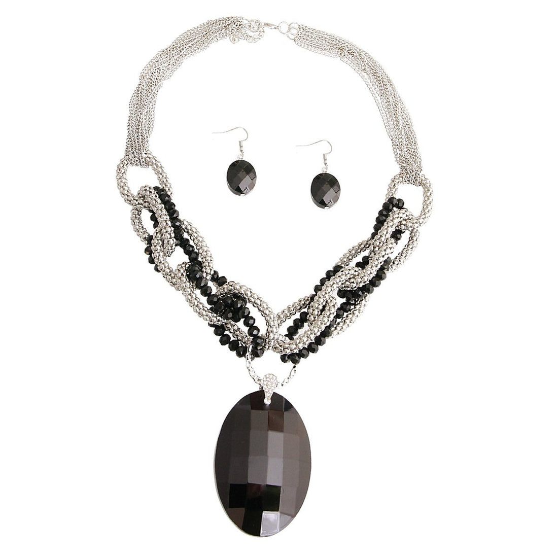 Black Oval Crystal Chain Set