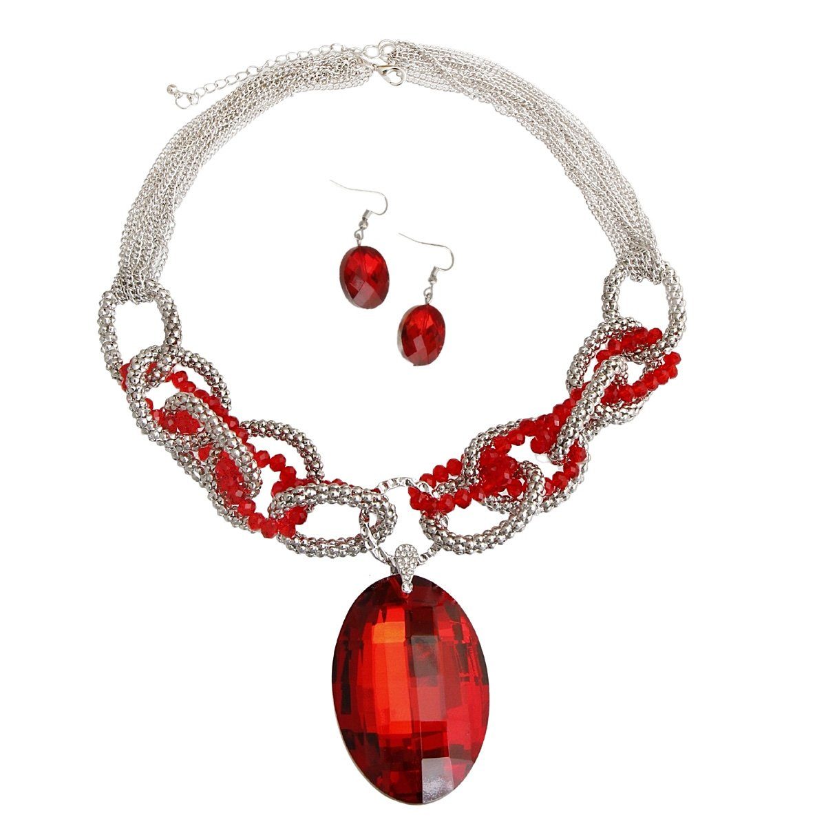 Red Oval Crystal Chain Set