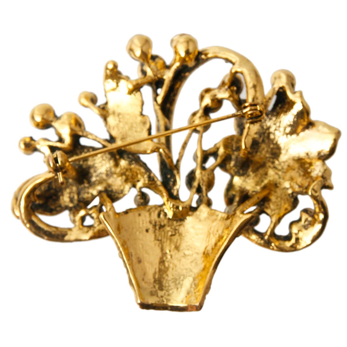 Gold Flower Basket Brooch