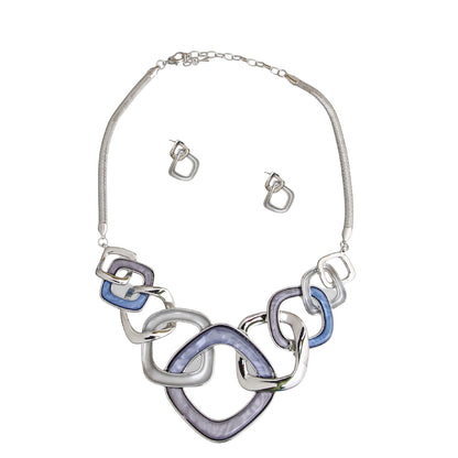 Silver and Blue Square Link Set