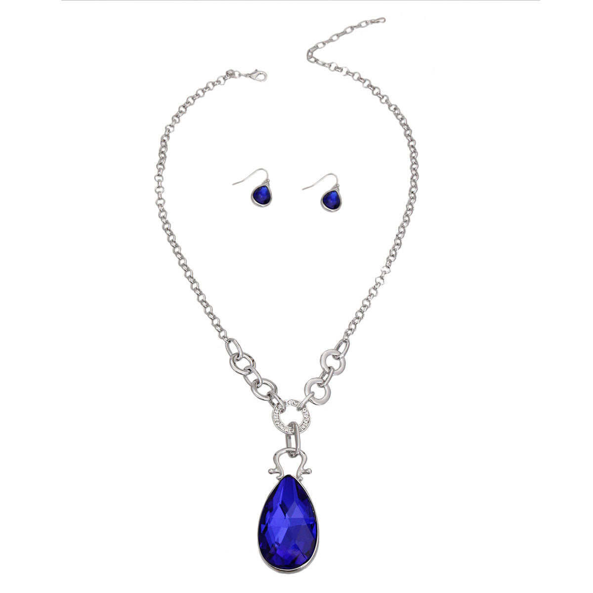 Round Chain Blue Teardrop Necklace