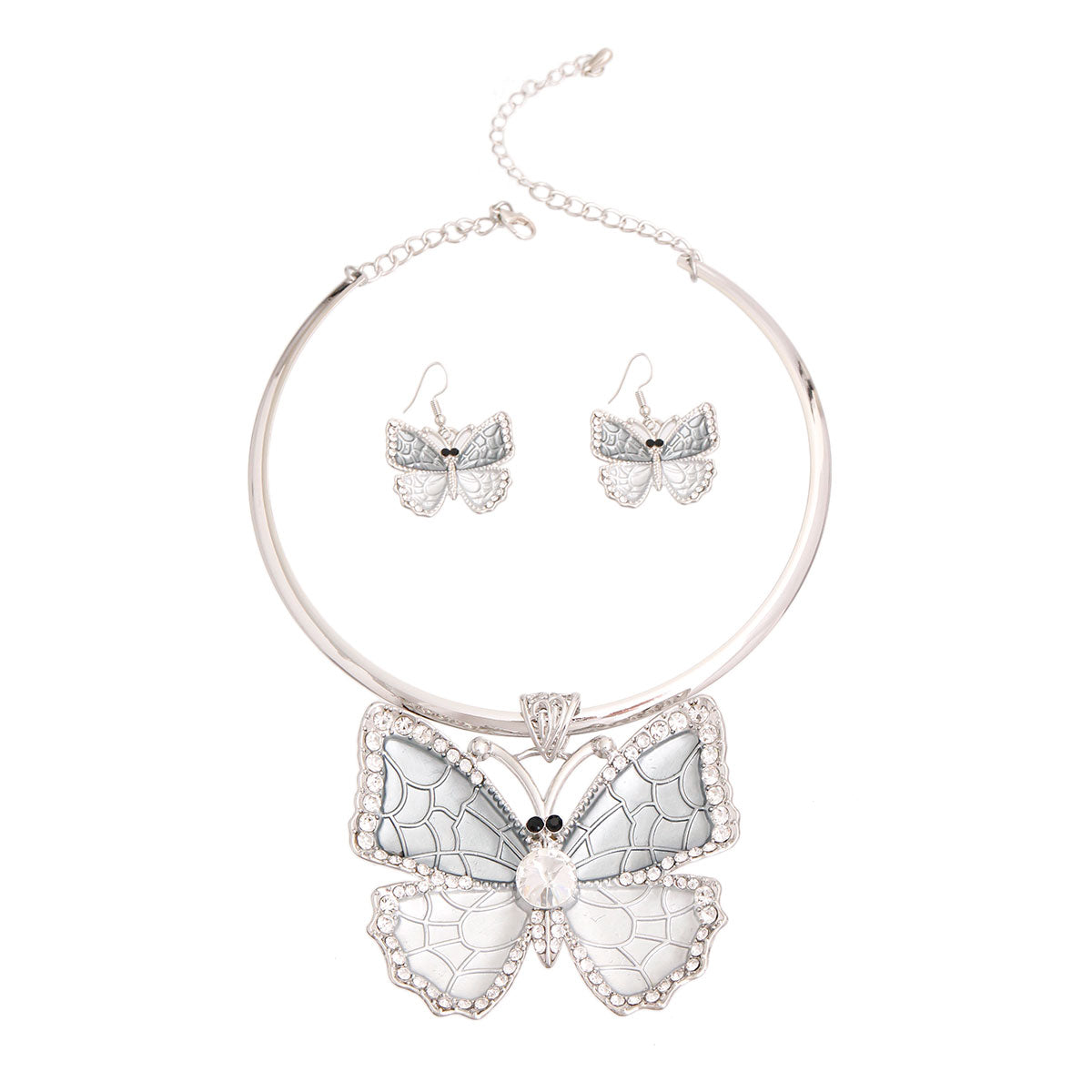 Rigid Metal Gray Butterfly Necklace