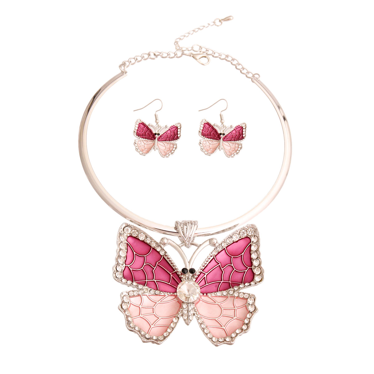 Rigid Metal Pink Butterfly Necklace